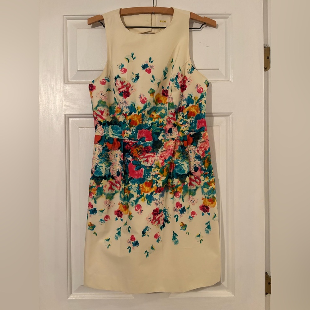 Anthropologie Maeve collection cream colored dress with multicolored floral dsn
